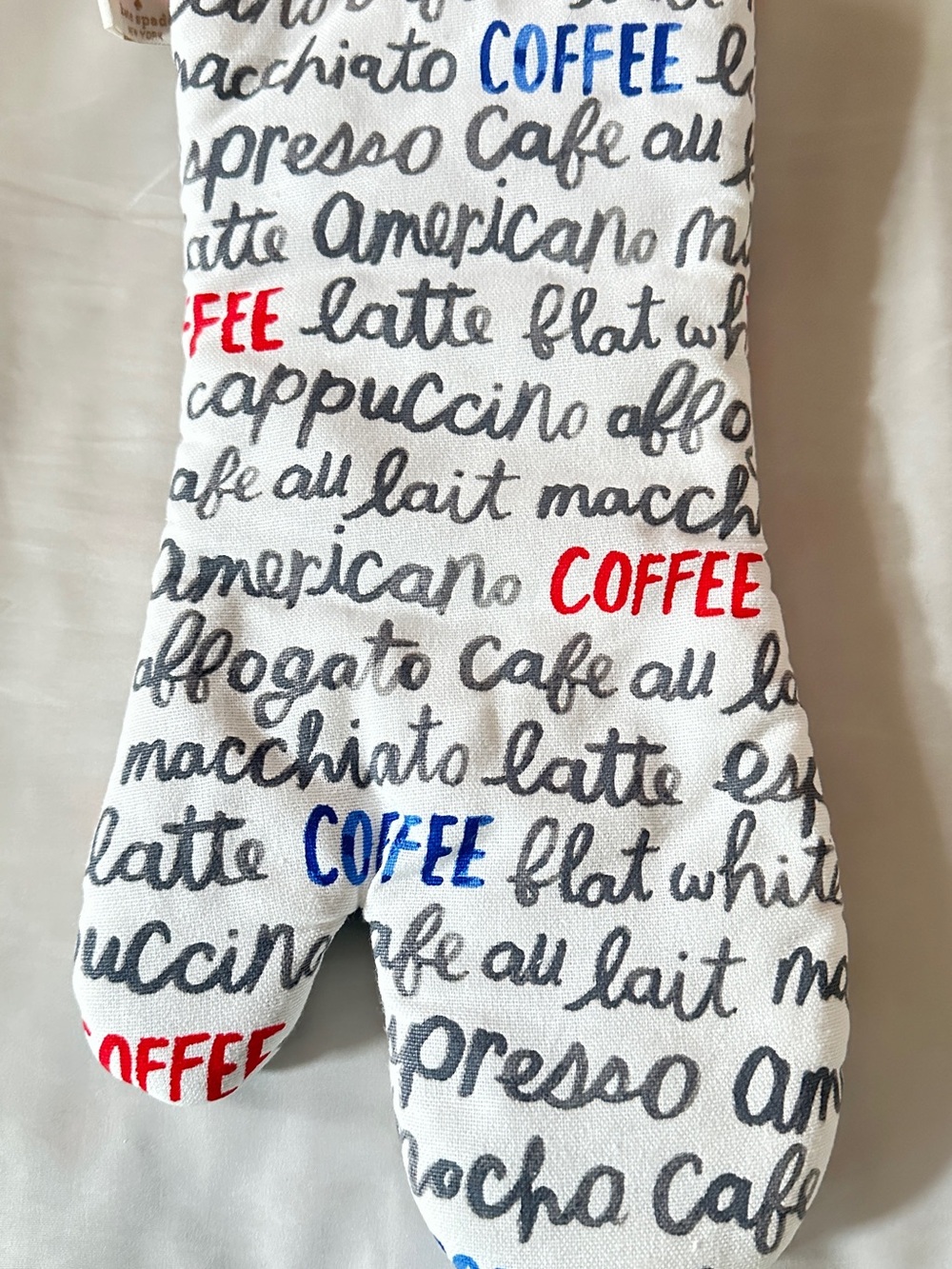 kate spade White Oven Mitt with Red & Blue Coffee Script - Picture 2 of 3